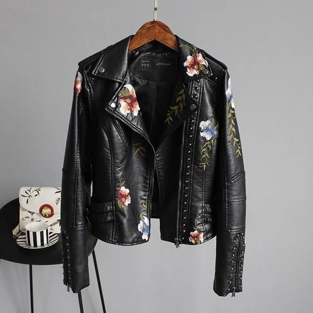 Ridge | Lederjacke mit gestickten Blumen für Damen