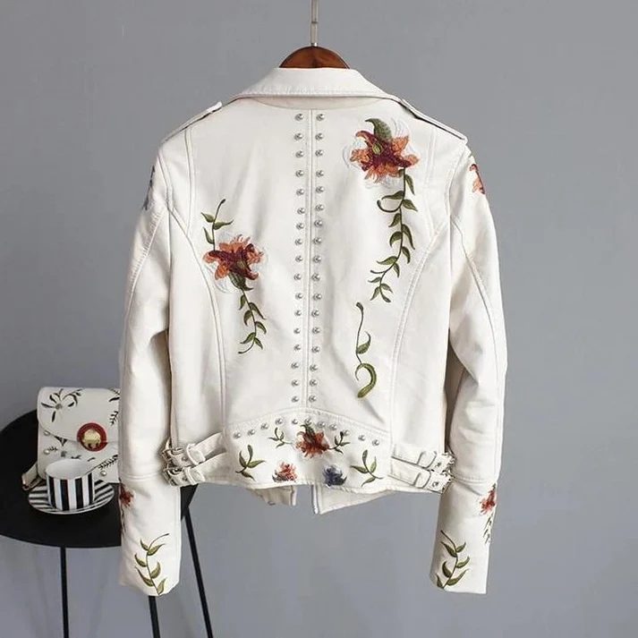 Ridge | Lederjacke mit gestickten Blumen für Damen
