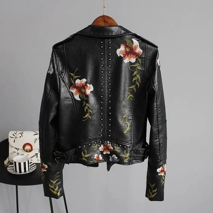 Ridge | Lederjacke mit gestickten Blumen für Damen