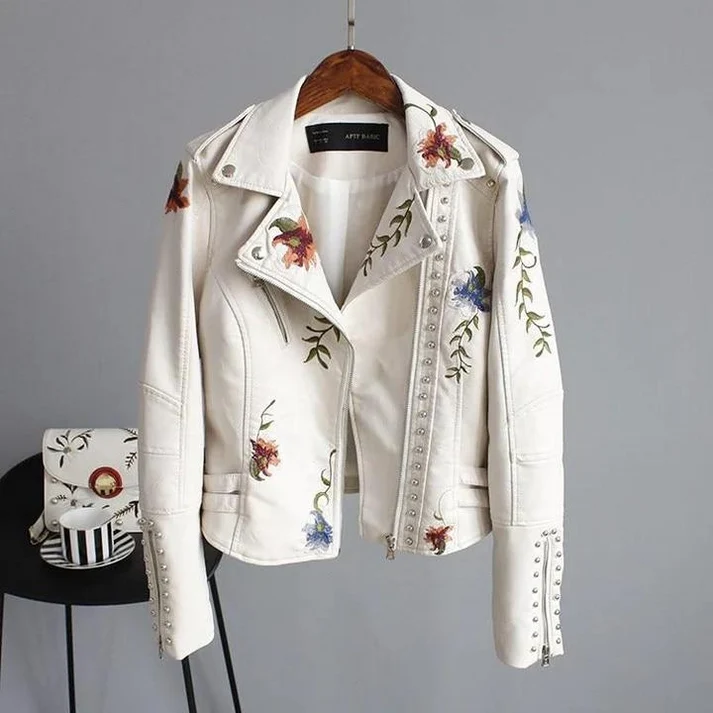 Ridge | Lederjacke mit gestickten Blumen für Damen