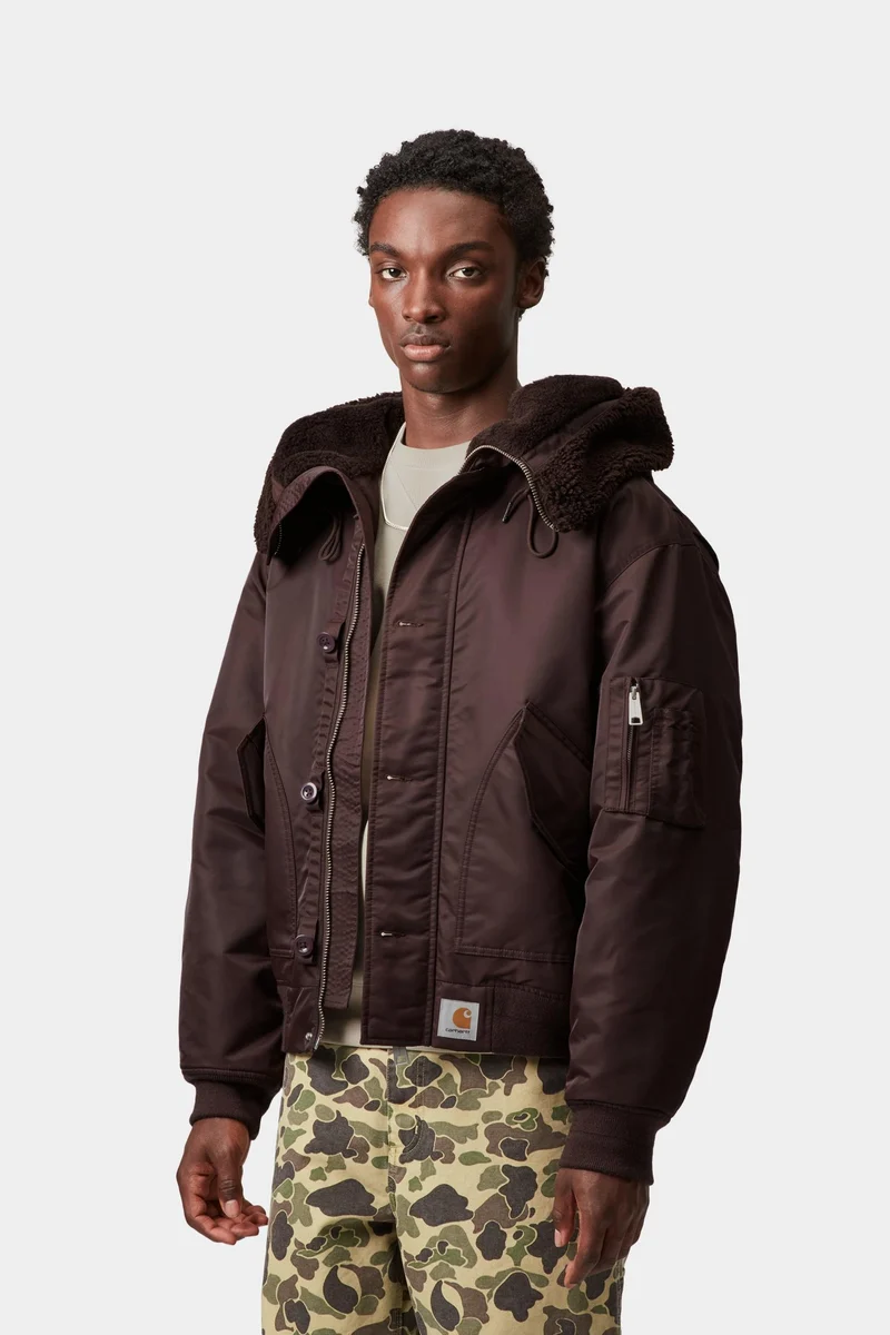 Carhartt WIP Herren Oltera Bomber Kapuzenjacke | Palisander / Angelit