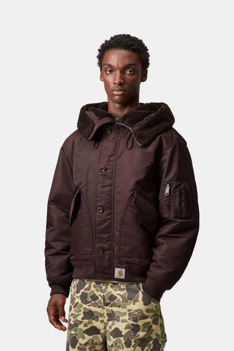 Carhartt WIP Herren Oltera Bomber Kapuzenjacke | Palisander / Angelit