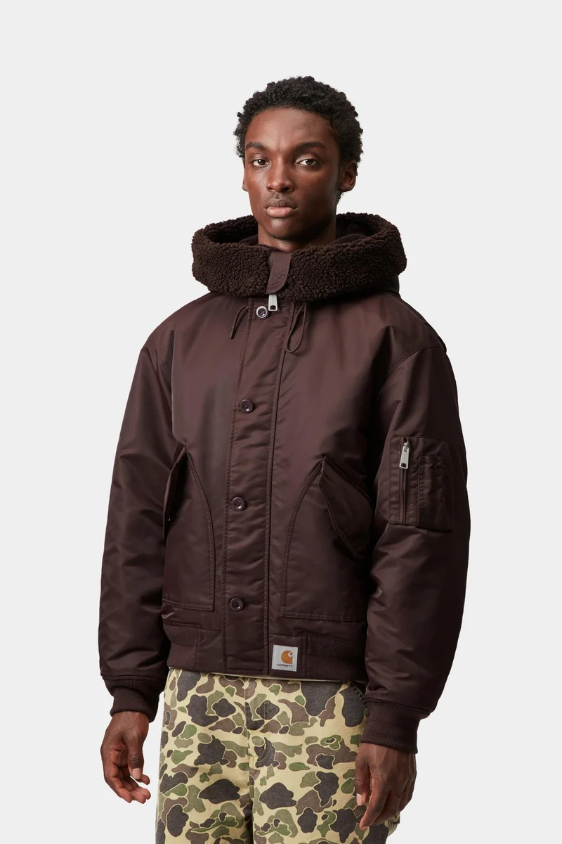 Carhartt WIP Herren Oltera Bomber Kapuzenjacke | Palisander / Angelit