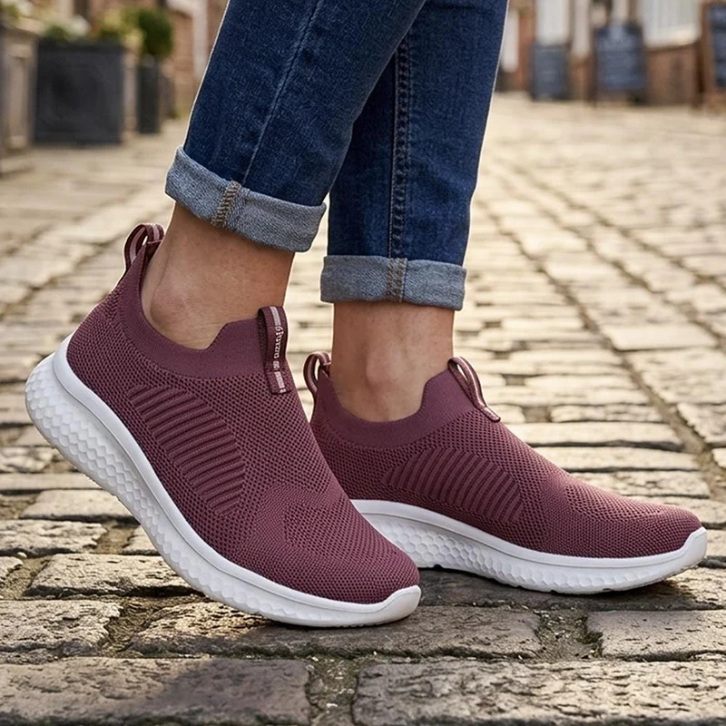 Wide Fit Memory Foam Easy Step In Trainers - BRK43041 / 329 070 - Burgundy