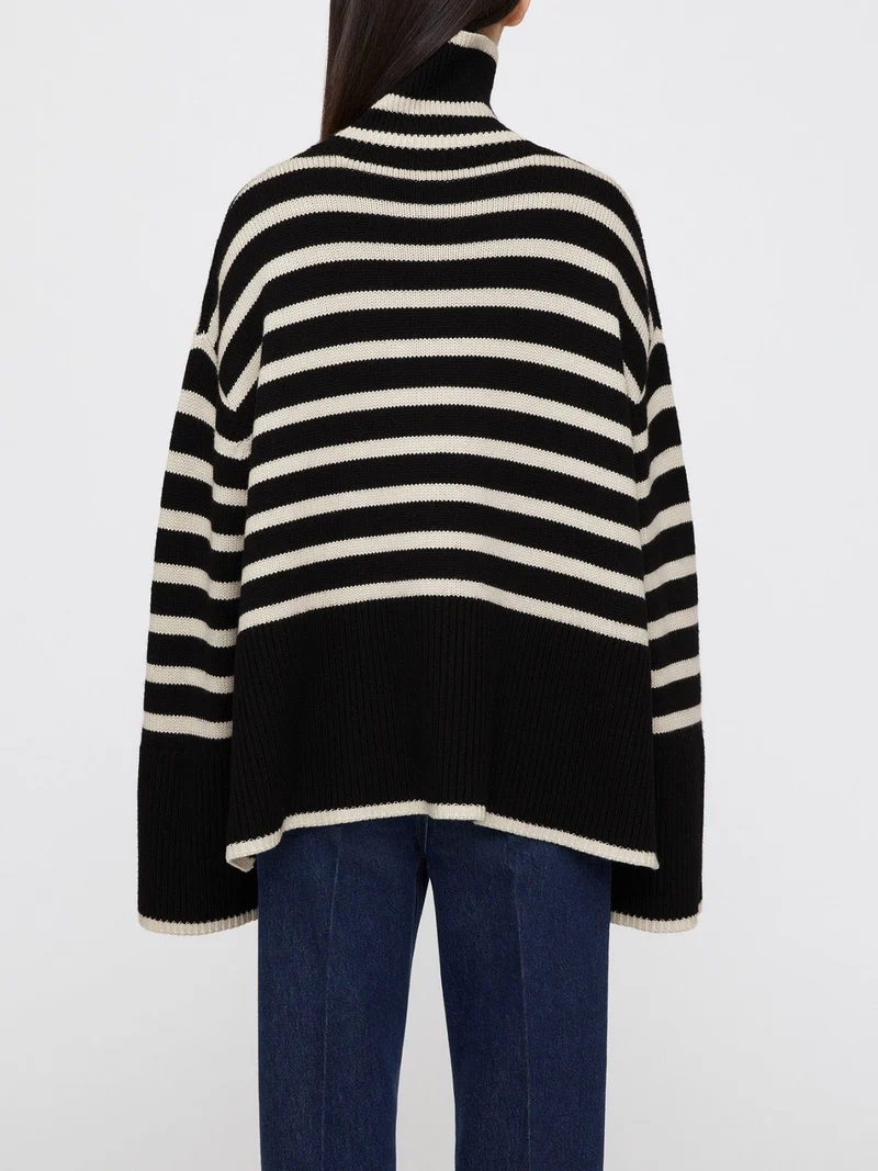 Oversize-Pullover für Damen, gestreift, mit Rollkragen und weiten Ärmeln – Leonie