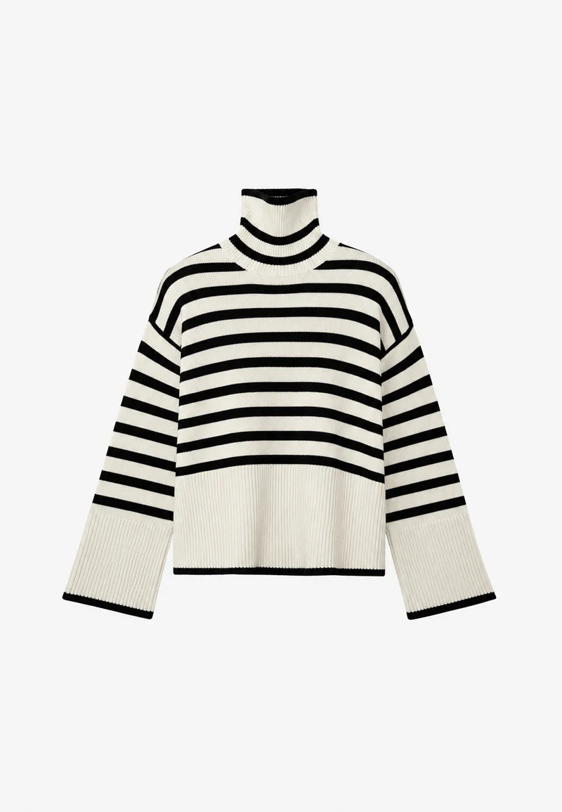 Oversize-Pullover für Damen, gestreift, mit Rollkragen und weiten Ärmeln – Leonie