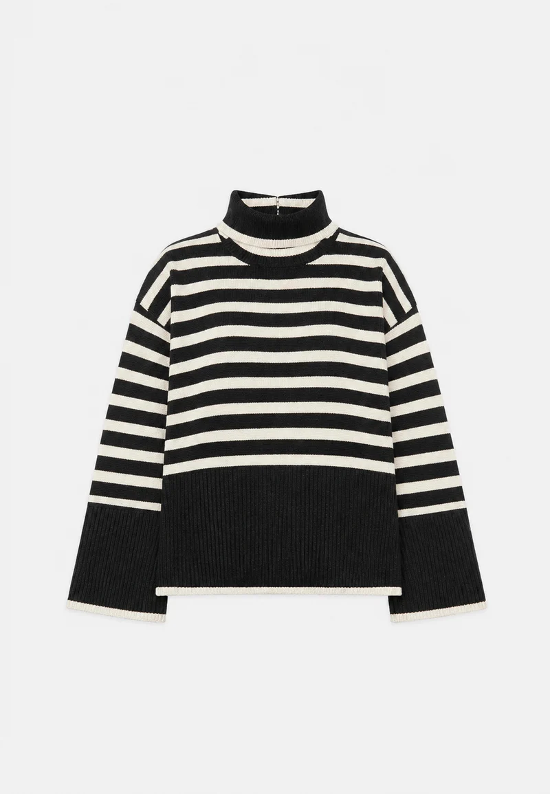 Oversize-Pullover für Damen, gestreift, mit Rollkragen und weiten Ärmeln – Leonie