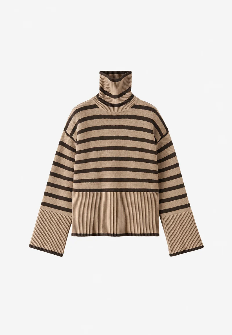 Oversize-Pullover für Damen, gestreift, mit Rollkragen und weiten Ärmeln – Leonie