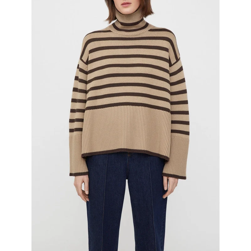 Oversize-Pullover für Damen, gestreift, mit Rollkragen und weiten Ärmeln – Leonie