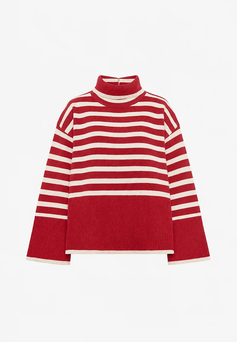 Oversize-Pullover für Damen, gestreift, mit Rollkragen und weiten Ärmeln – Leonie