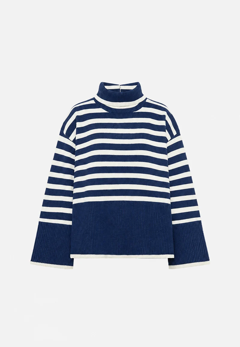 Oversize-Pullover für Damen, gestreift, mit Rollkragen und weiten Ärmeln – Leonie