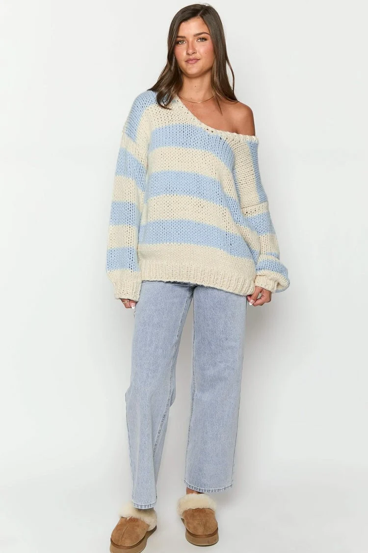 Oversize-Pullover für Damen mit Streifen und freien Schultern – Frida