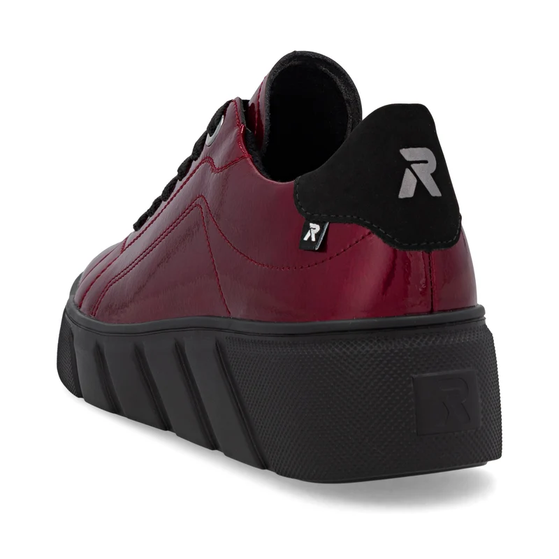 Rieker Damenmode Leder Lack Turnschuhe | Rot