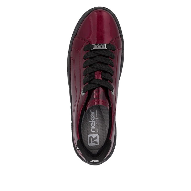 Rieker Damenmode Leder Lack Turnschuhe | Rot