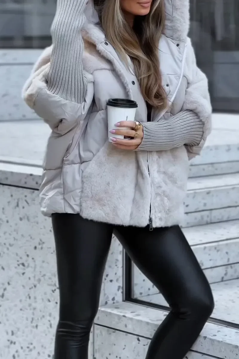 Sophie - Mehrfarbige Winter-Thermojacke mit Kapuze