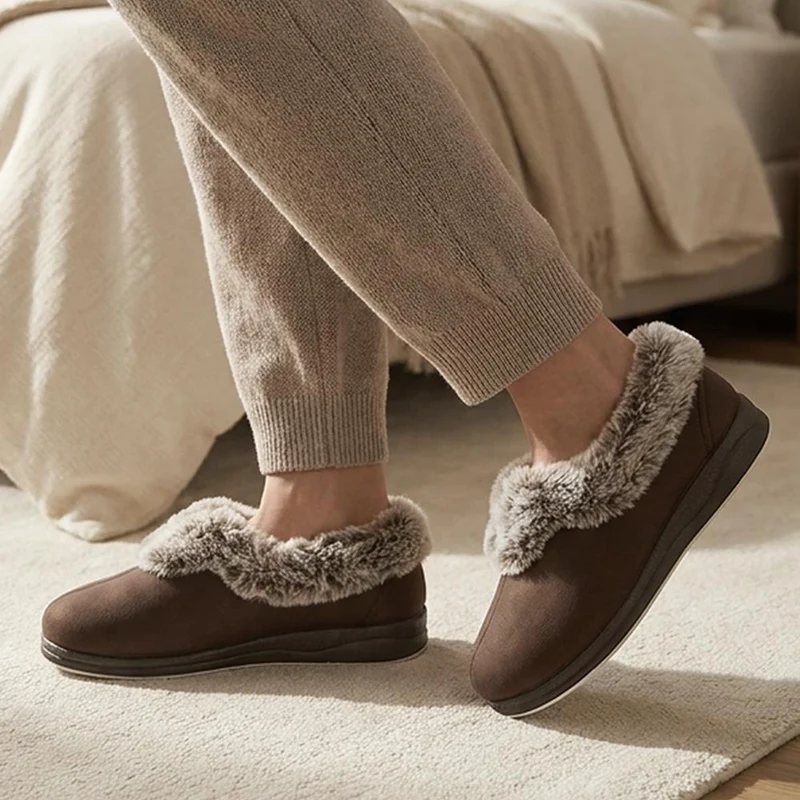 Wide Fit Memory Foam Cosy Slippers - QING42006 / 327 933 - Chocolate