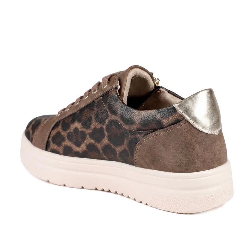 Wide Fit Zip & Lace Platform Trainers - WBINS43003 / 328 884 - Brown Leopard