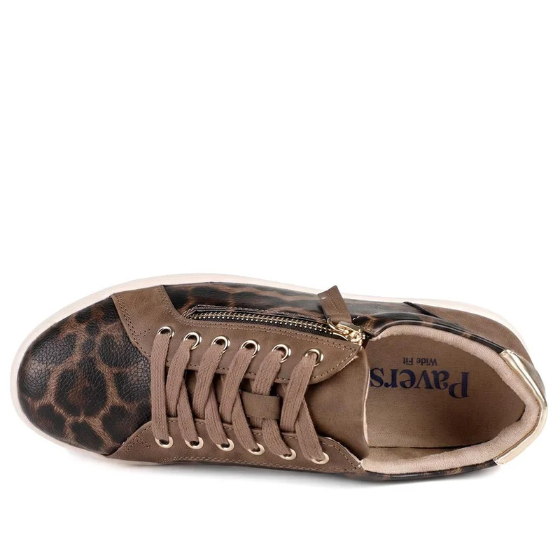Wide Fit Zip & Lace Platform Trainers - WBINS43003 / 328 884 - Brown Leopard
