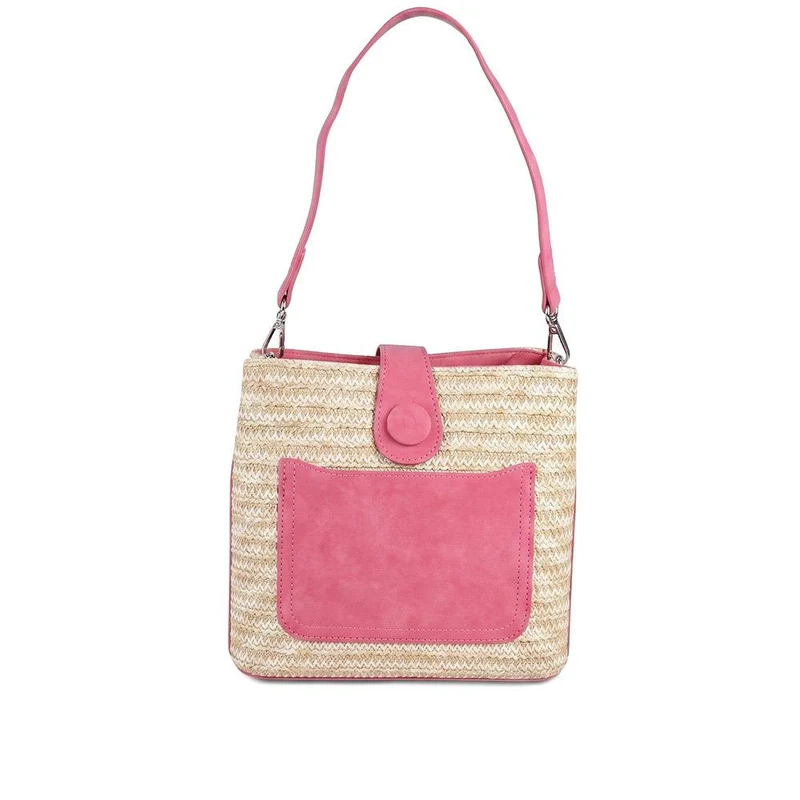 Woven Shoulder Bag with Faux Leather Trim - RIM43000 / 329 297 - Pink