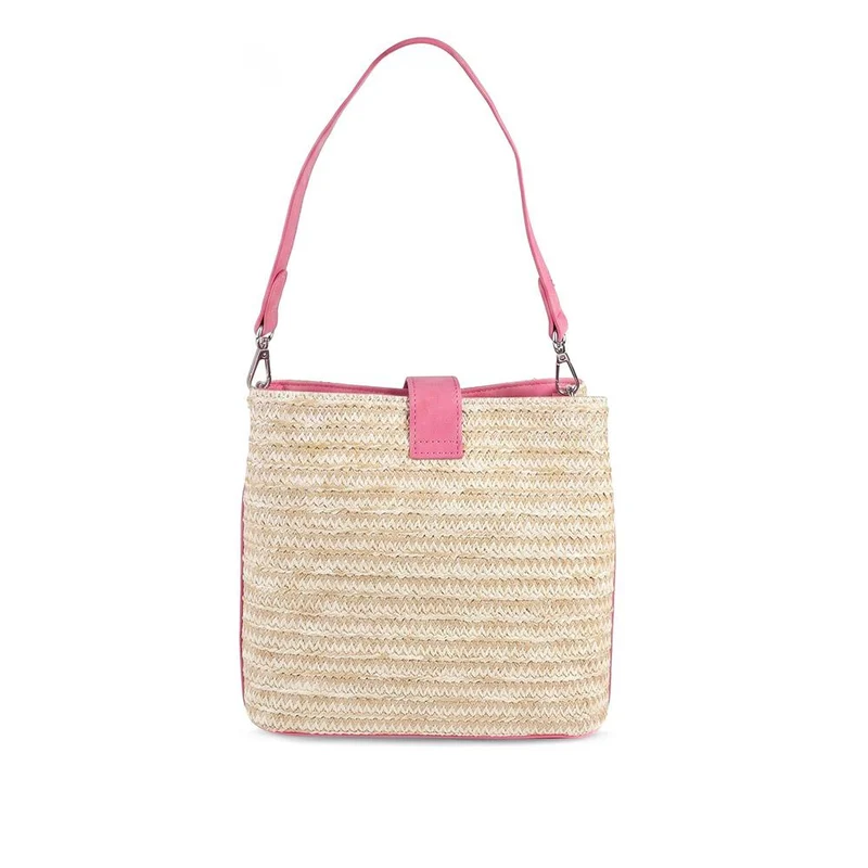 Woven Shoulder Bag with Faux Leather Trim - RIM43000 / 329 297 - Pink