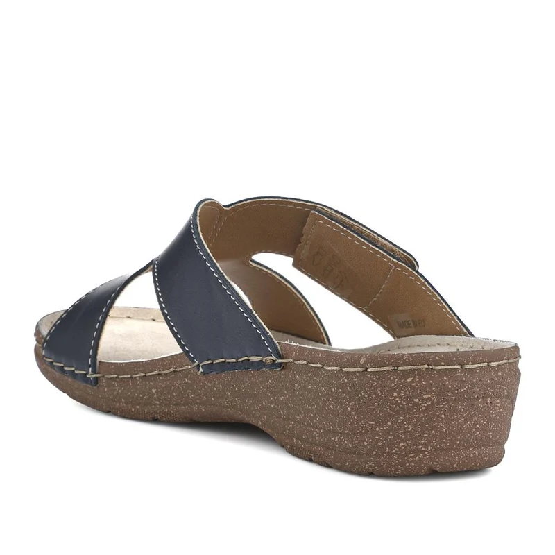 Leather Wedge-Heeled Mules - PATRI41001 / 327 610 - Navy