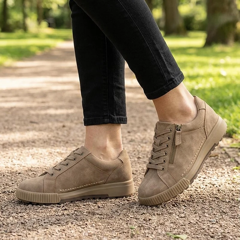 Wide Fit Zip & Lace Trainers - WBINS41019 / 326 929 - Taupe