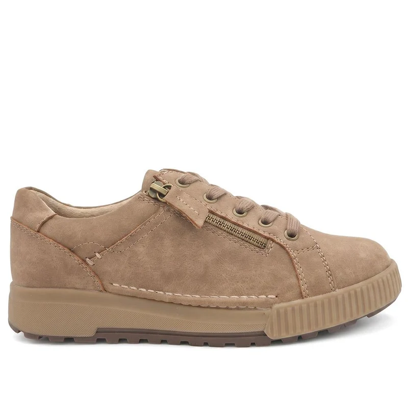 Wide Fit Zip & Lace Trainers - WBINS41019 / 326 929 - Taupe