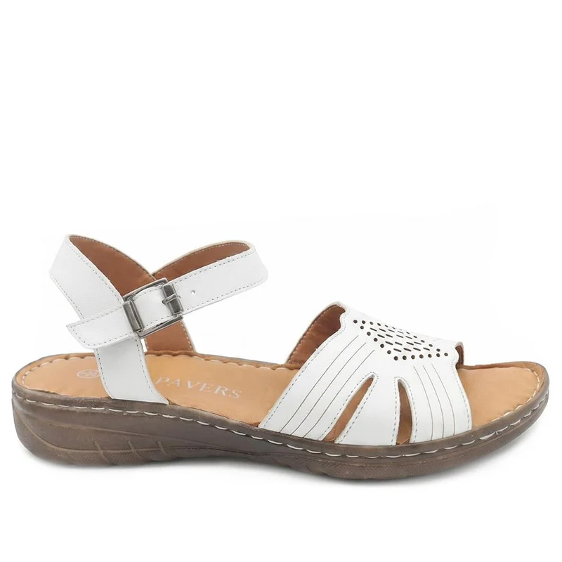 Leather Buckle Fasten Casual Sandals - LUCK43005 / 329 417 - White