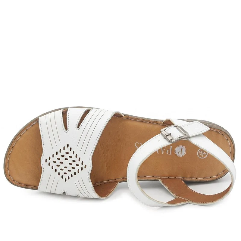 Leather Buckle Fasten Casual Sandals - LUCK43005 / 329 417 - White