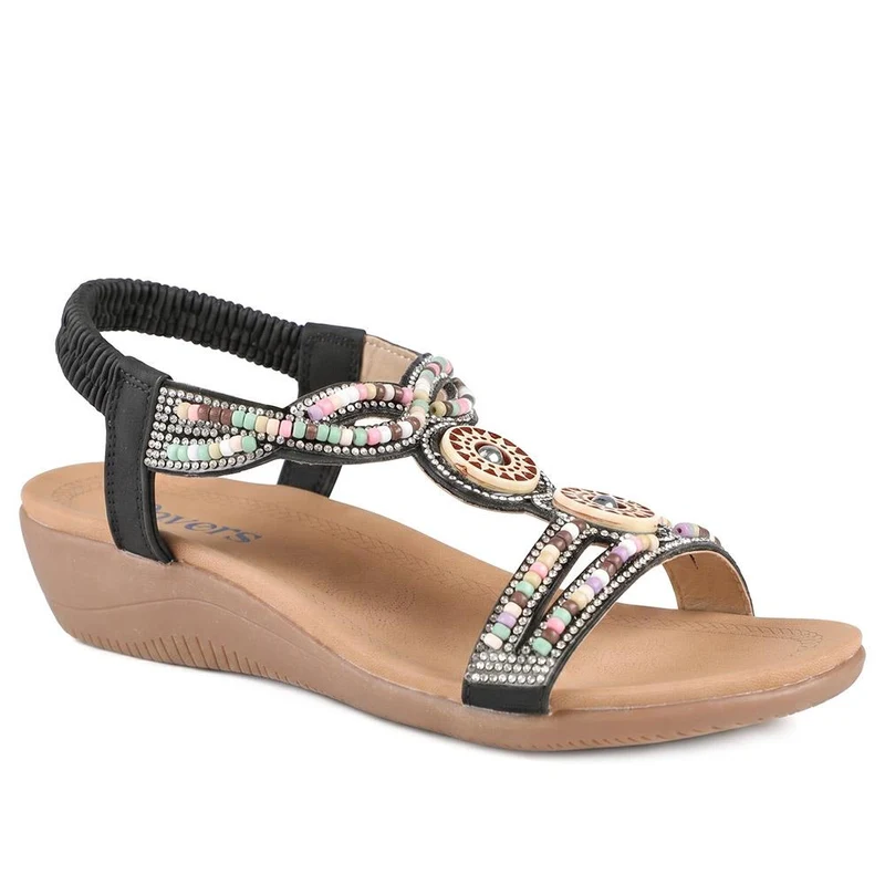 Beaded Comfort Fitting Sandals - BAIZH41008 / 327 082 - Black