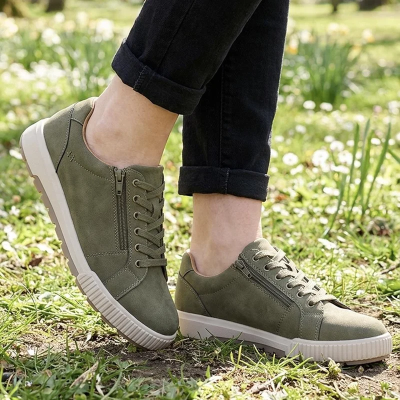 Wide Fit Zip & Lace Trainers - WBINS41019 / 326 929 - Olive