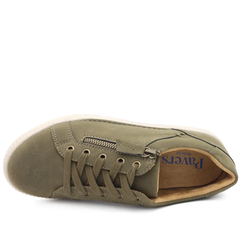 Wide Fit Zip & Lace Trainers - WBINS41019 / 326 929 - Olive