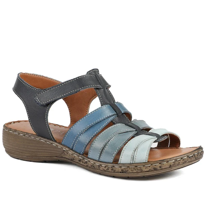 Premium Leather Adjustable Fasten Sandals - LUCK43002 / 329 420 - Navy Multi