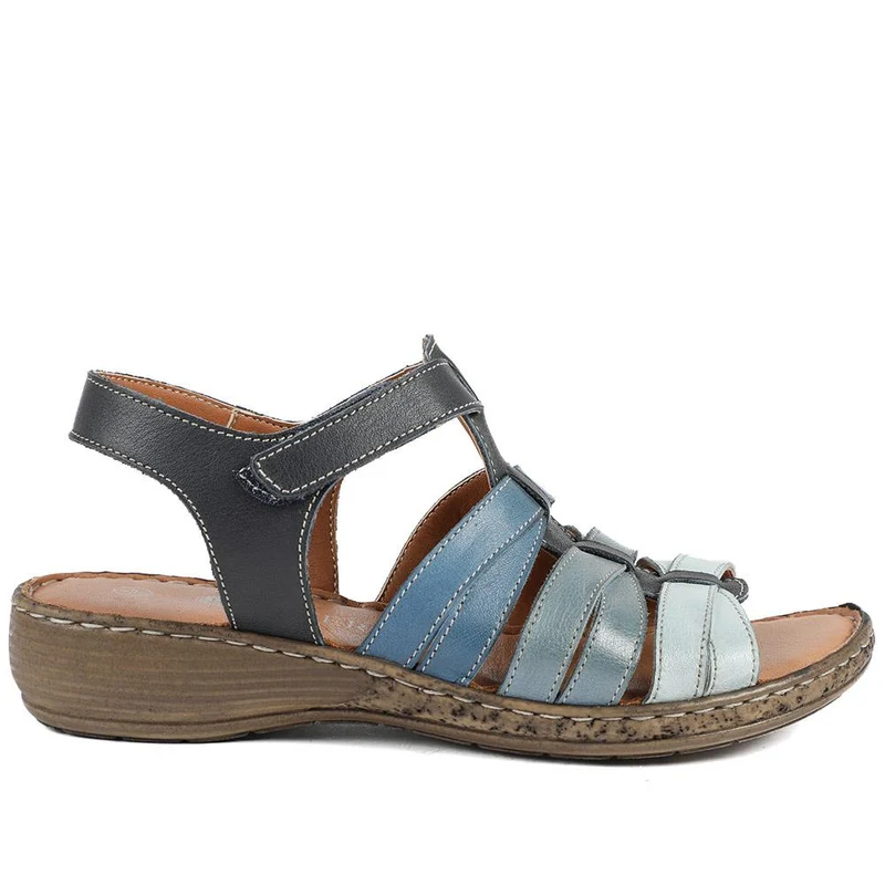 Premium Leather Adjustable Fasten Sandals - LUCK43002 / 329 420 - Navy Multi