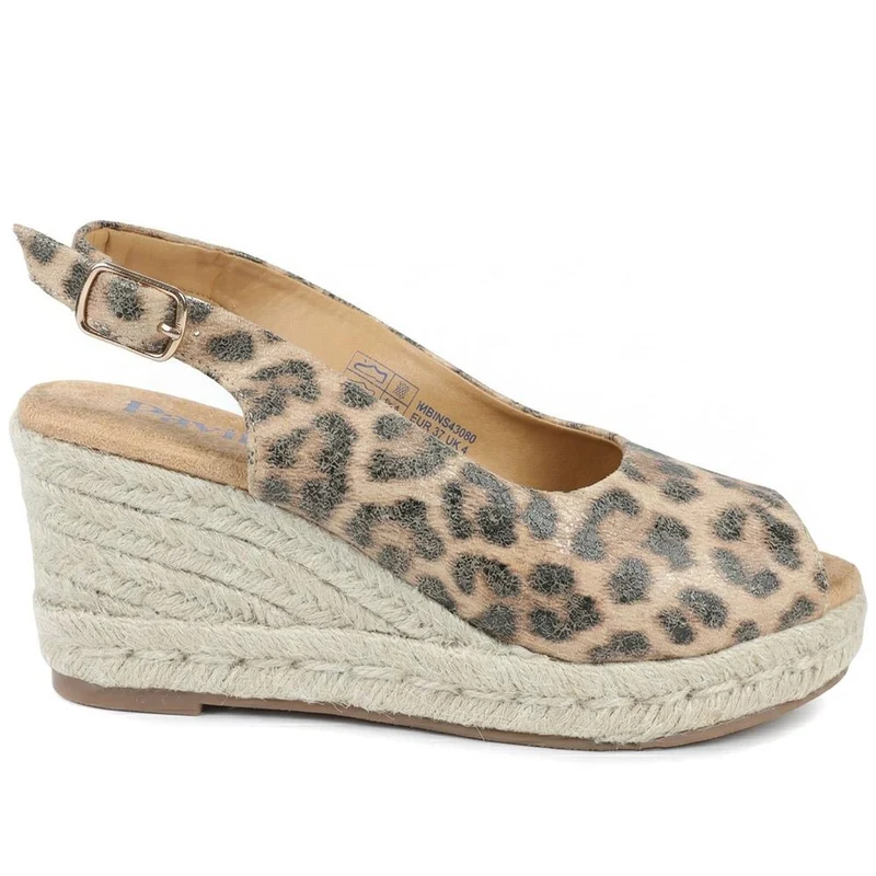 Peep Toe Wedged Slingback Espadrilles - WBINS43080 / 329 263 - Leopard