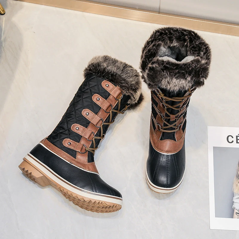 Flache Damenstiefel mit hohem Schaft und Schnürverschluss - Aelira