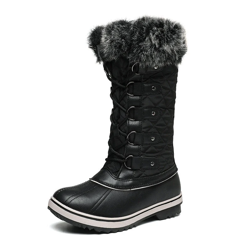 Flache Damenstiefel mit hohem Schaft und Schnürverschluss - Aelira