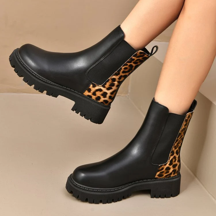 Halbhohe Damenstiefel mit dicker Sohle und kombiniertem Effekt - Elvira