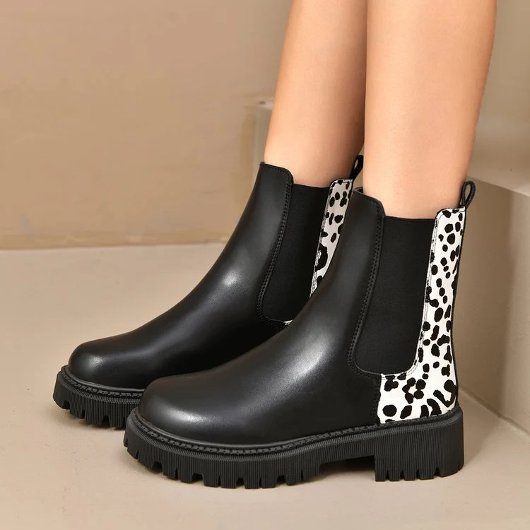 Halbhohe Damenstiefel mit dicker Sohle und kombiniertem Effekt - Elvira