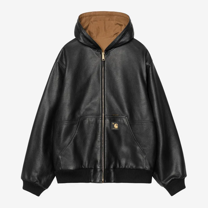 Carhartt WIP Herren OG Active Lederjacke in Jubiläumsausgabe zum 50-jährigen Bestehen | Schwarz / Hamilton Braun