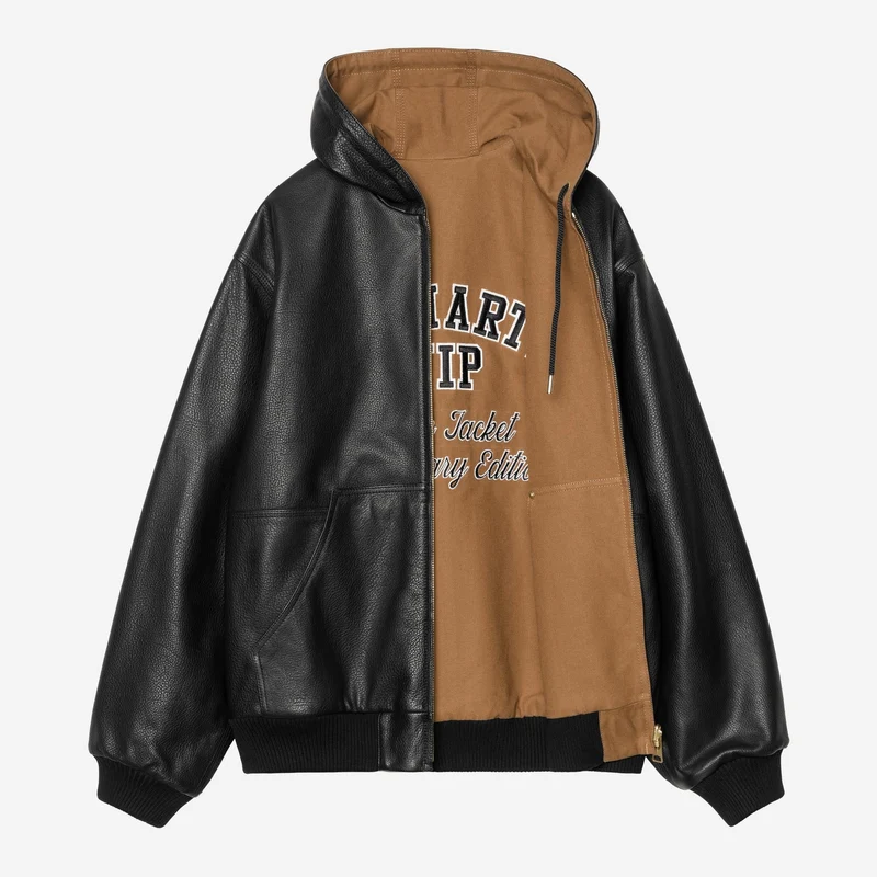 Carhartt WIP Herren OG Active Lederjacke in Jubiläumsausgabe zum 50-jährigen Bestehen | Schwarz / Hamilton Braun