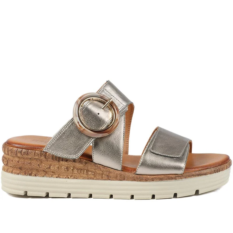 Adjustable Leather Wedge Sandals - BELMET43006 / 329 222 - Metallic