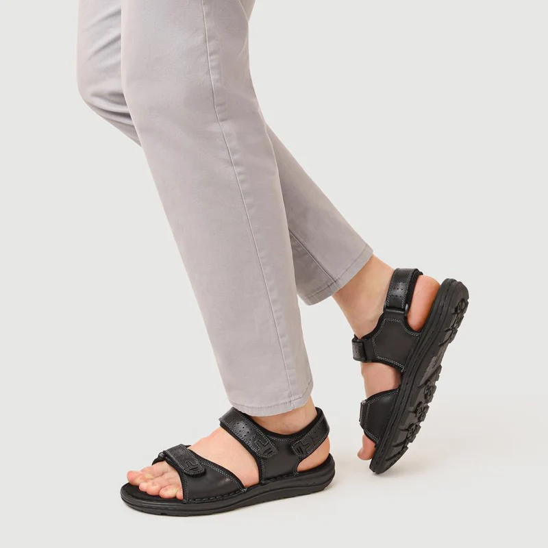 Men's Leather Adjustable Sandals - AATRA41002 / 326 946 - Black