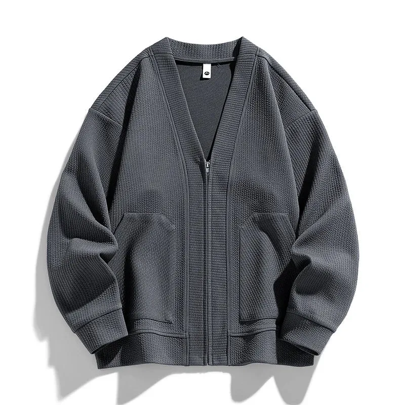 Herren-Strickjacke mit Strukturmuster, Reißverschluss und Taschen – Ciro