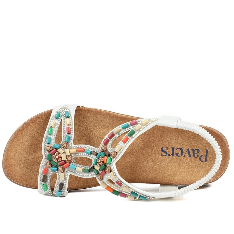 Elasticated Embellished Slingback Sandals - BAIZH43002 / 328 880 - White
