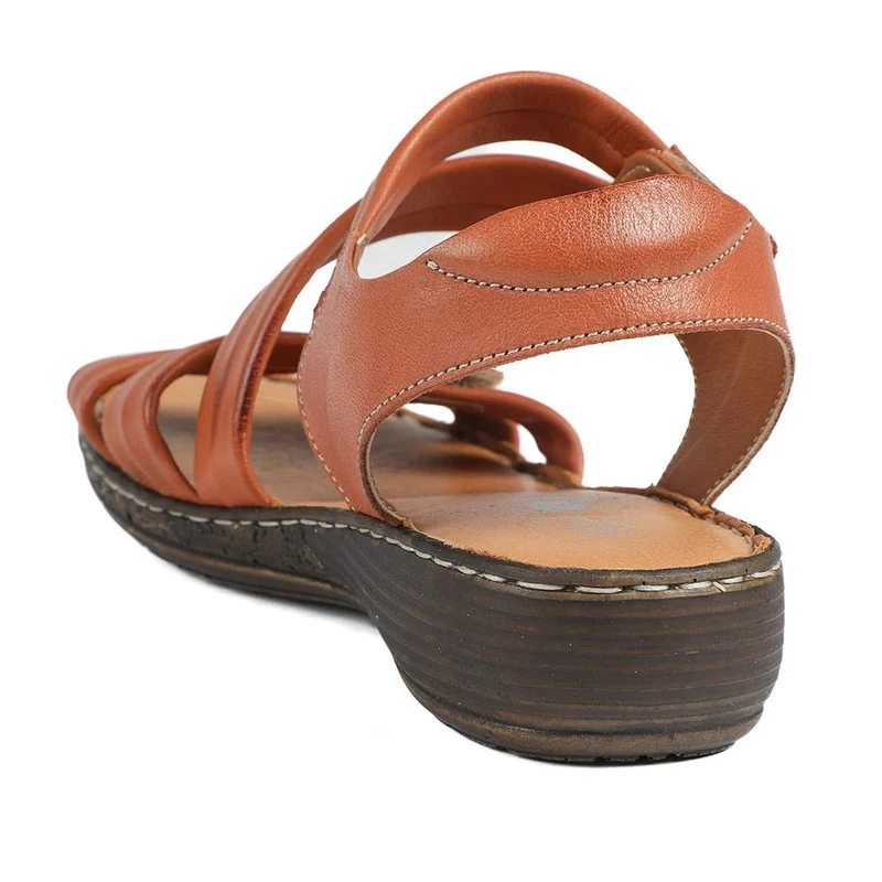Leather Comfort Sandals with Touch Fastening - LUCK43000 / 329 418 - Tan