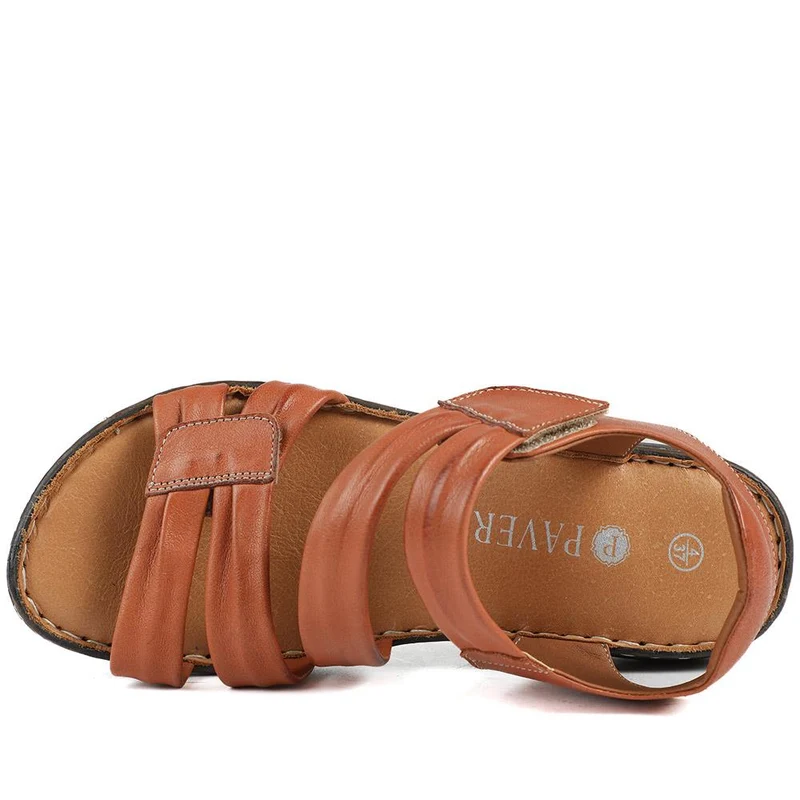 Leather Comfort Sandals with Touch Fastening - LUCK43000 / 329 418 - Tan