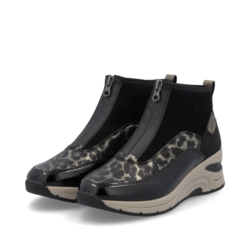 Rieker Damen Keilstiefeletten | Schwarzer Animal-Print