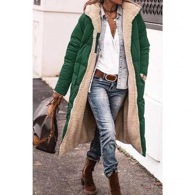 Camila | Wende-Sherpa-Fleece langer Puffermantel mit Kapuze