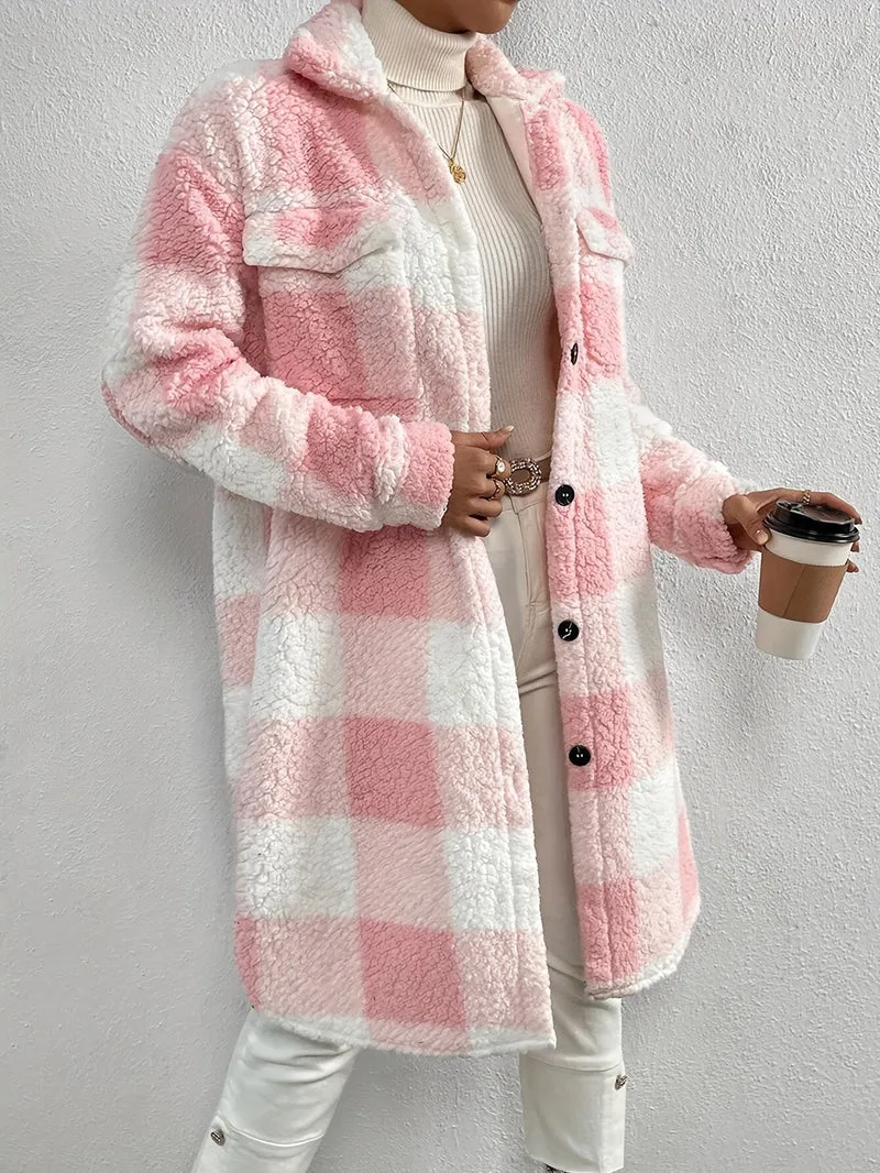 Serin | Eleganter karierter Teddy-Mantel